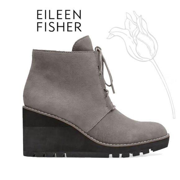 Eileen Fisher Shoes - Eileen Fisher Alpine Suede Lace-Up Wedge Booties